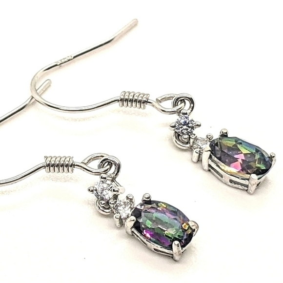 Rainbow Iridescence • Mystic Topaz & Created White Topaz Dangle Earrings • 925 S - Picture 4 of 4